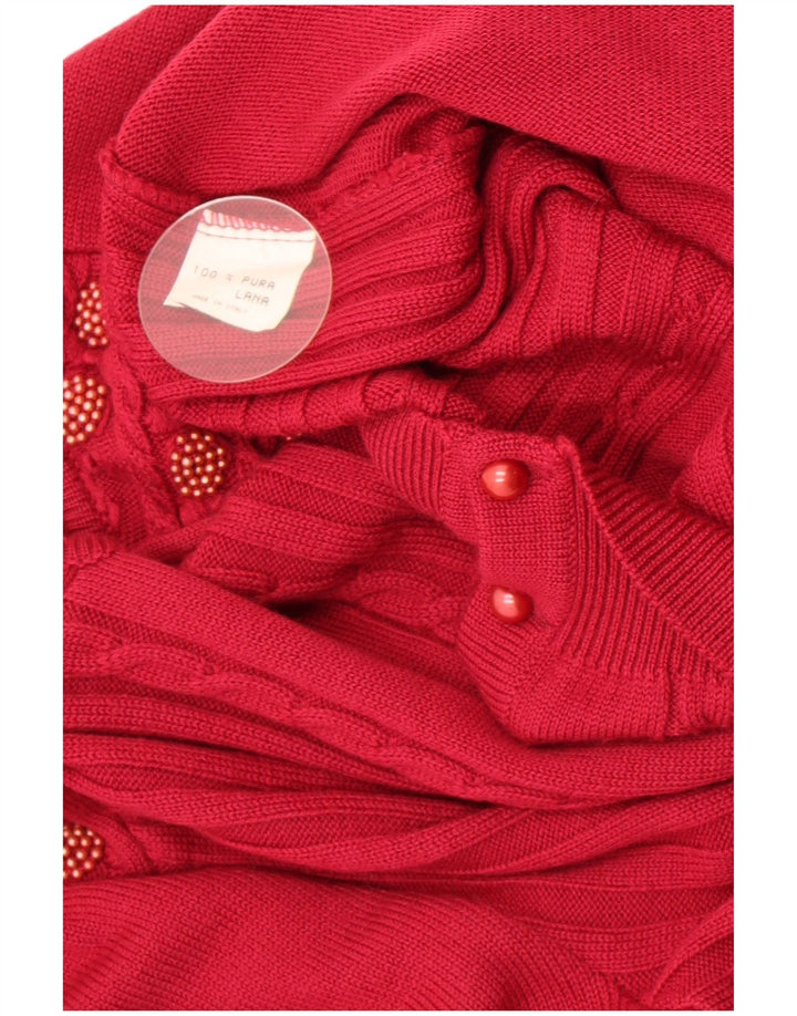 Vintage dame cardigan sweater UK 14 Medium Red Virgin Wool