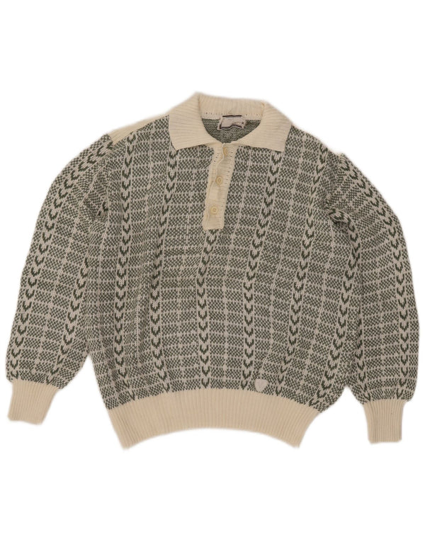 Vintage Womens Crop Polo Neck Jumper Sweater UK 18 XL Khaki Geometric