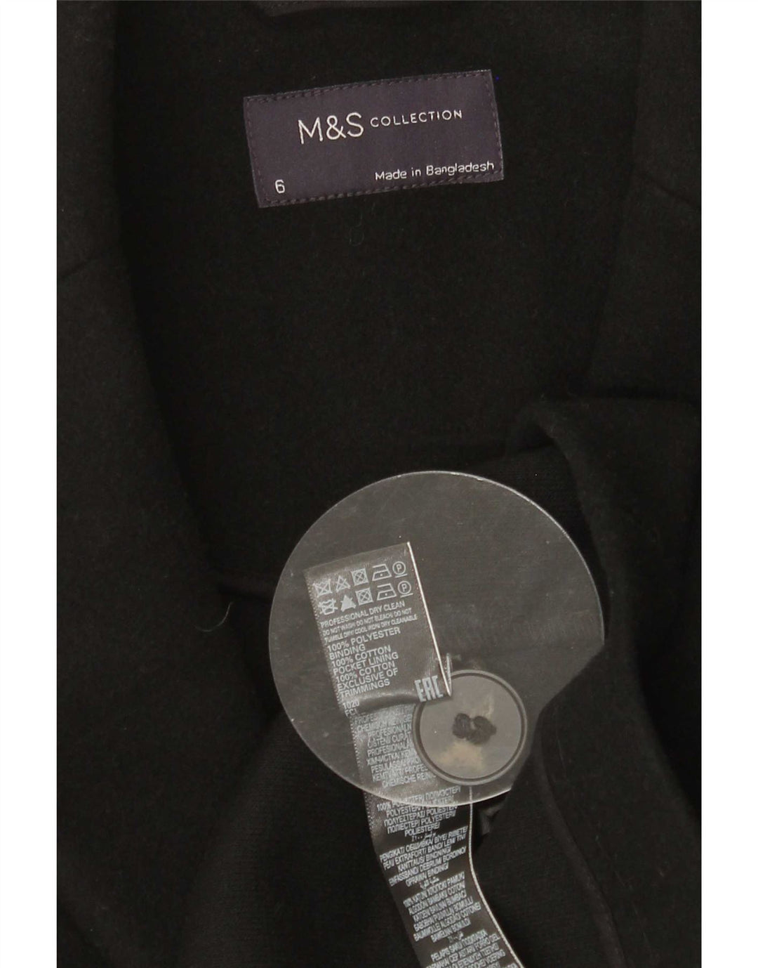 Marks & Spencer Dameoverfrakke UK 6 XS Sort Polyester