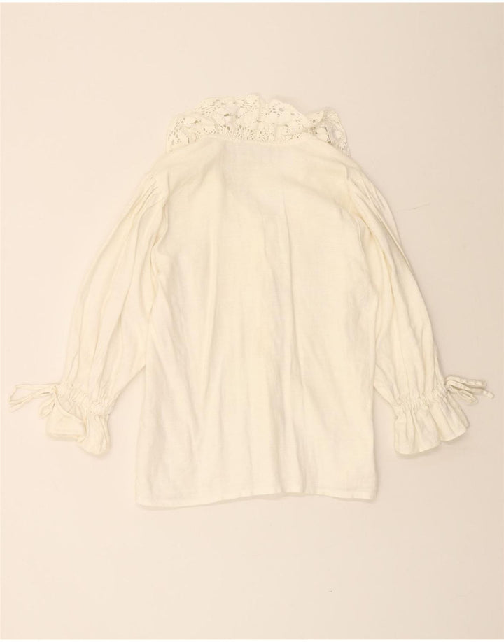 HESS FRACKMANN skjortebluse med 3/4 ærmer til kvinder EU 38 Medium Off White Linned