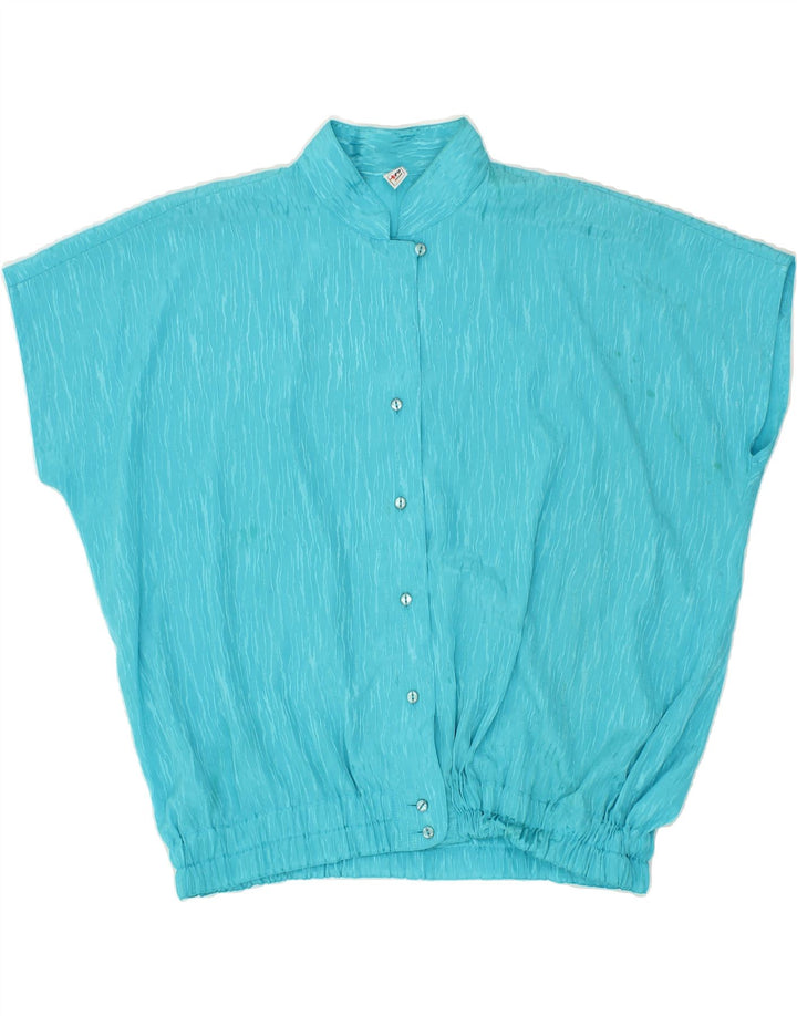 VINTAGE Womens Short Sleeve Shirt Blouse IT 46 Large Blue Polyester Vintage Vintage and Second-Hand Vintage from Messina Hembry 