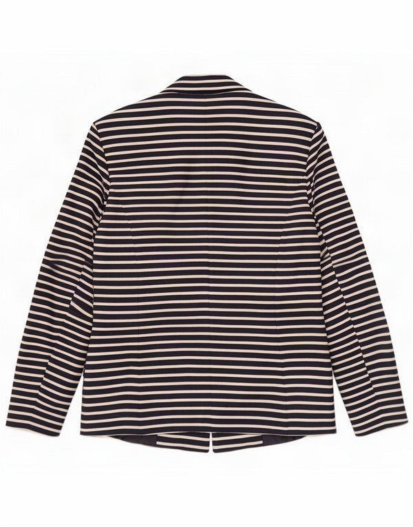 Oasis Dame 1 Knaps Blazer Jacket UK 8 Small Navy Blue Stribet Polyester
