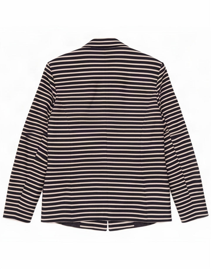 Oasis Dame 1 Knaps Blazer Jacket UK 8 Small Navy Blue Stribet Polyester