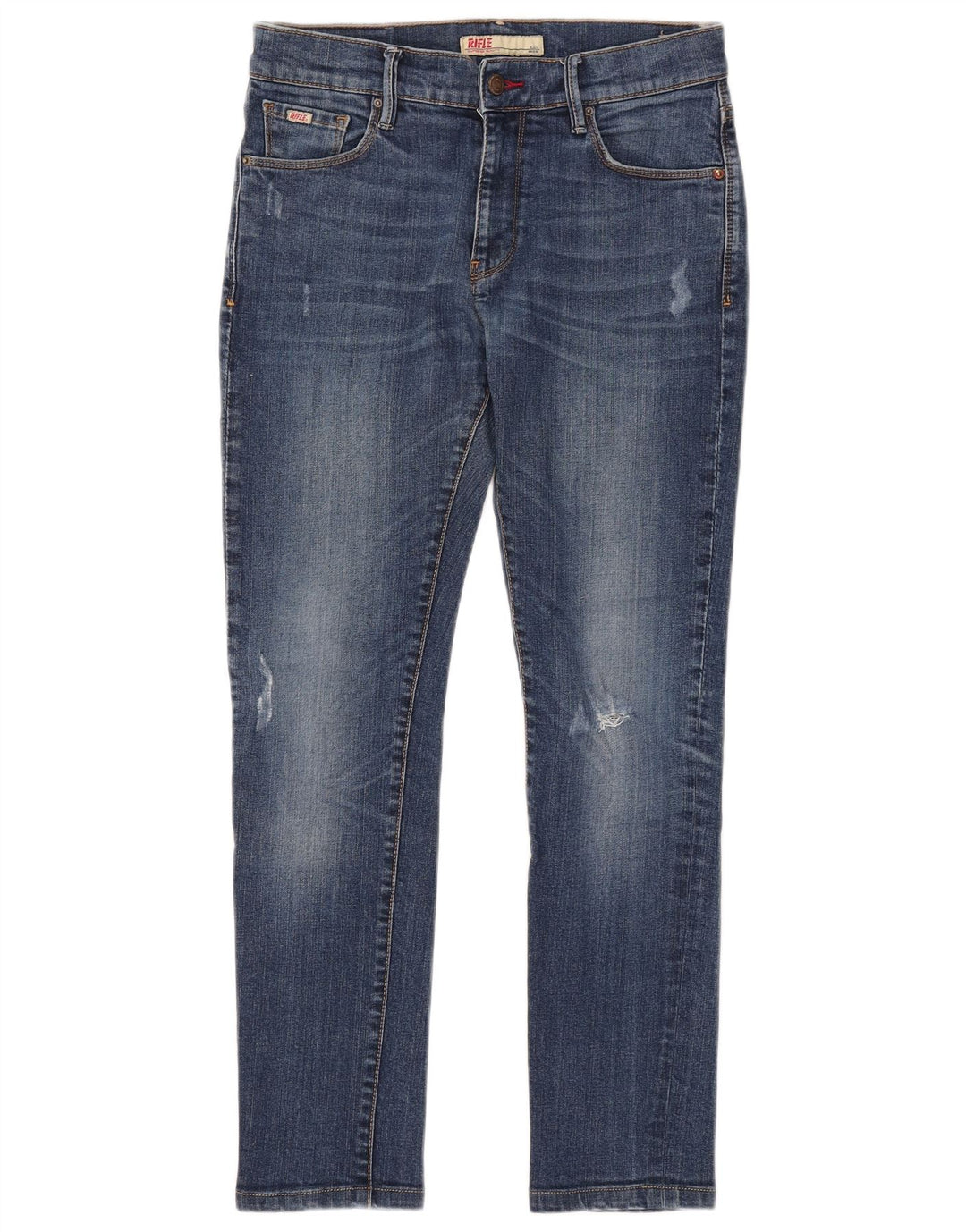 Rifle Dame Distressed Slim Jeans W30 L28 Blå Bomuld