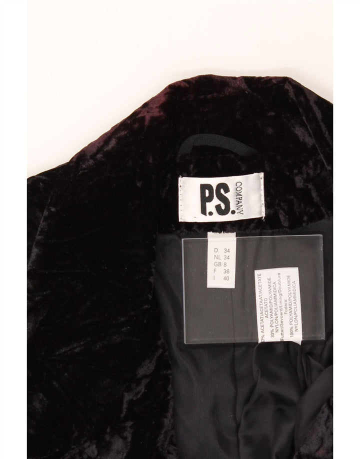 PS COMPANY Womens Velour Blazer Jacket UK 8 Small Black Acetate Vintage PS Company and Second-Hand PS Company from Messina Hembry 