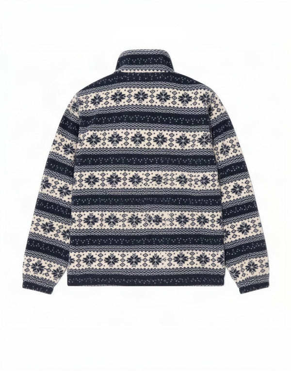 Vintage dame fleecejakke UK 18 XL Navy Blue Fair Isle Cotton