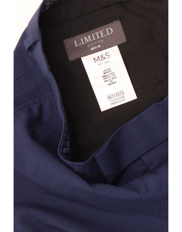 Marks & Spencer Herre Slim Fit Suit Bukser W34 L33 Blå Houndstooth