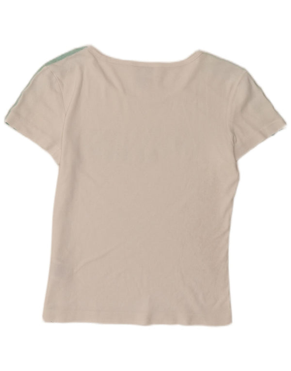 Adidas Dame Grafisk T-Shirt Top UK 14 Stor Hvid Colourblock Bomuld