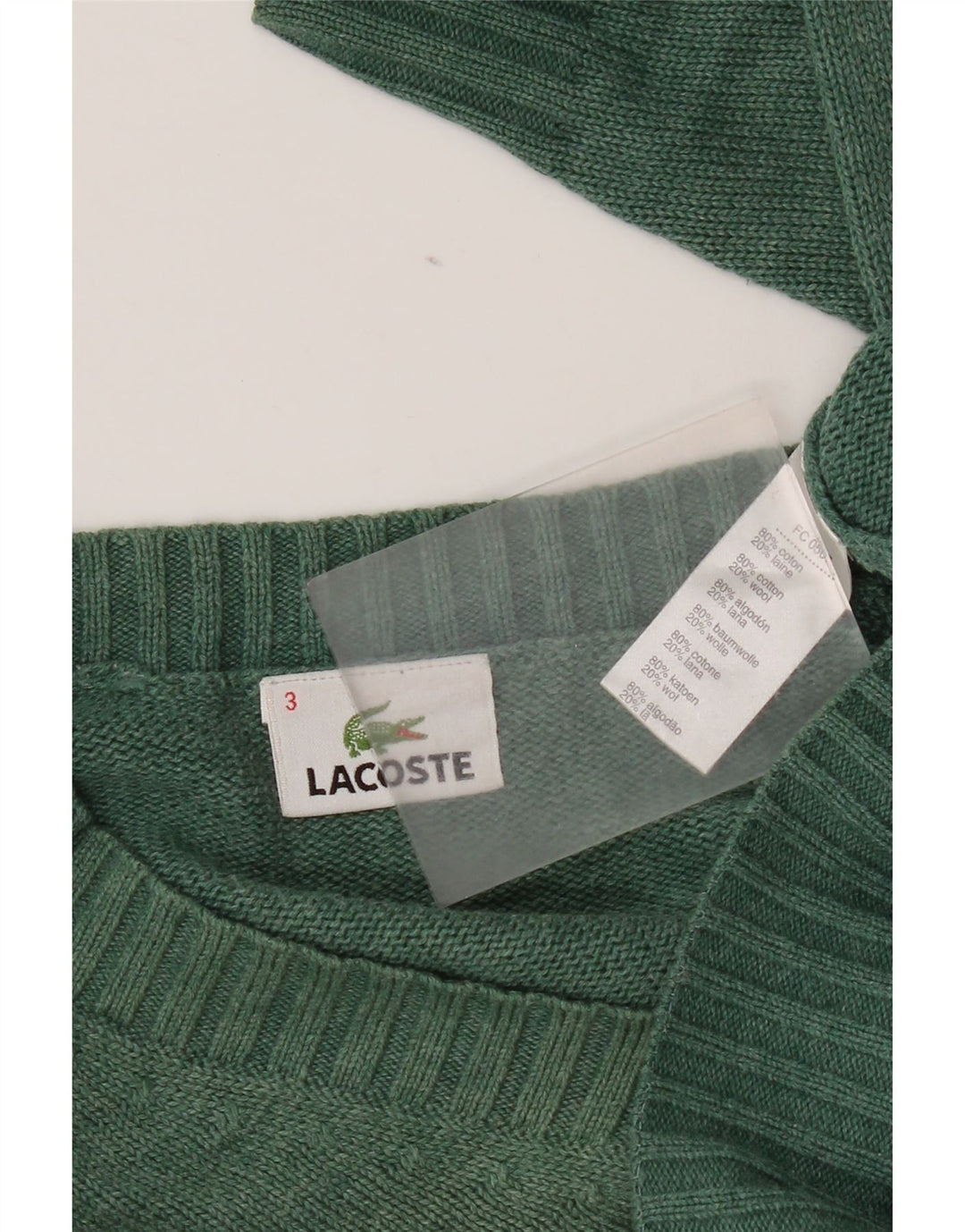 Lacoste Herre V-hals sweater str. 3 Lille grøn bomuld