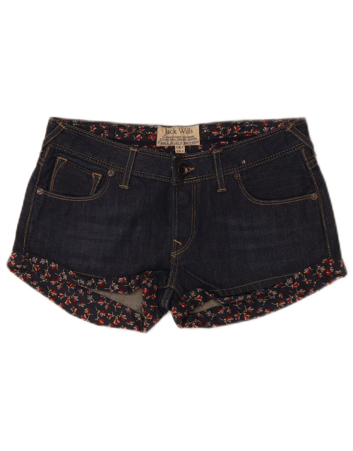 JACK WILLS Dame denim Shorts UK 8 Small W28 Navy Blue Floral