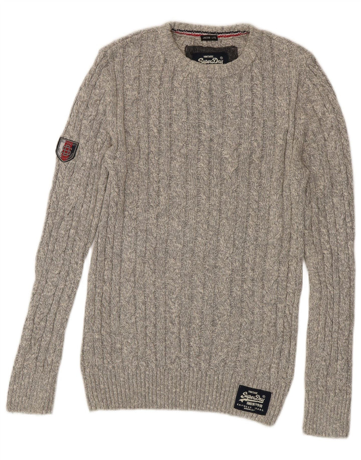 Superdry Sweater med rund hals til mænd, lille grå flækket bomuld
