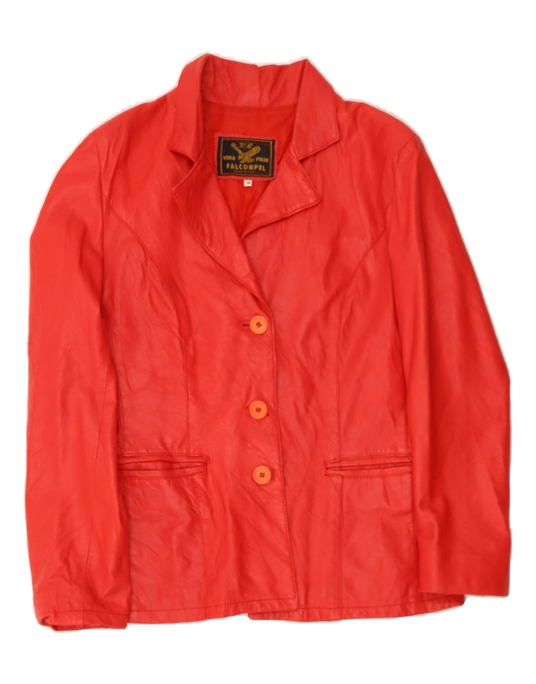 FALCONPEL Womens 3 Button Leather Blazer Jacket IT 48 XL Red Leather Vintage Falconpel and Second-Hand Falconpel from Messina Hembry 