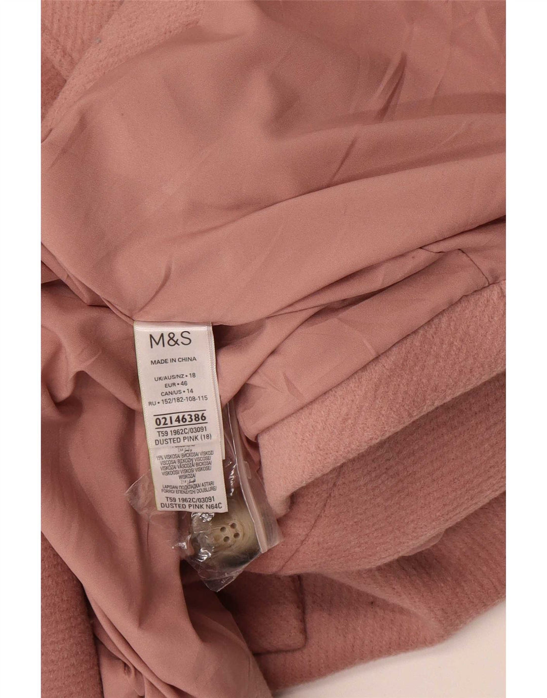 Marks & Spencer Dobbeltradet frakke til kvinder UK 18 XL Pink Polyester