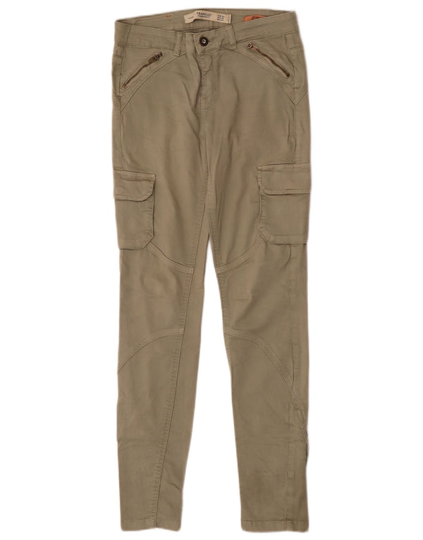 Zara Dame Slim Cargo Bukser EU 34 2XS W24 L28 Khaki Bomuld