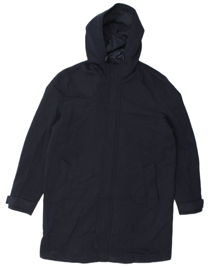 Zara Mens Hooded Padded Coat UK 40 Large Navy Blue Polyester Winter