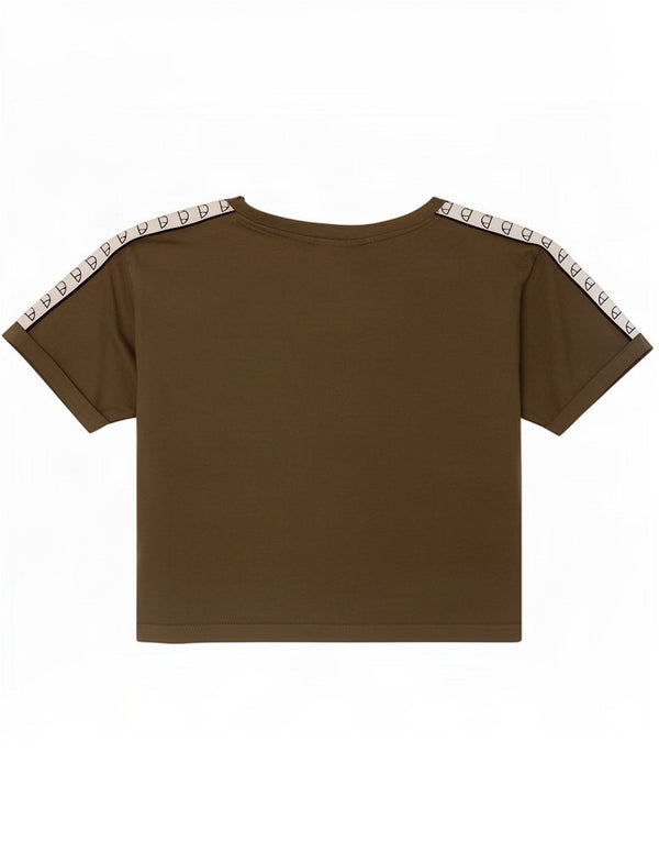 Ellesse Womens Crop Grafisk T-Shirt Top UK 8 Small Khaki Colourblock Bomuld