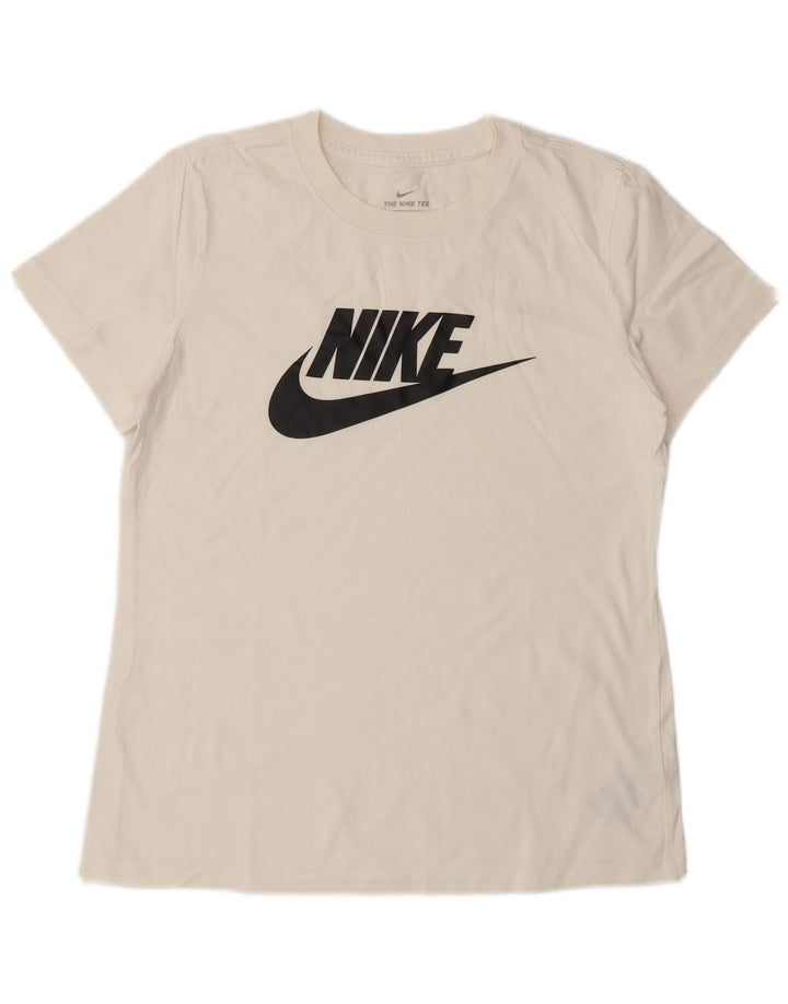 NIKE Grafisk T-shirt top til kvinder UK 10 Lille hvid bomuld