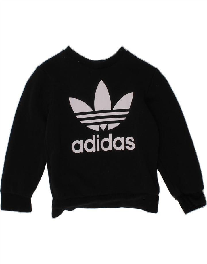 ADIDAS Boys Graphic Sweatshirt Jumper 4-5 Years Black Cotton Vintage Adidas and Second-Hand Adidas from Messina Hembry 