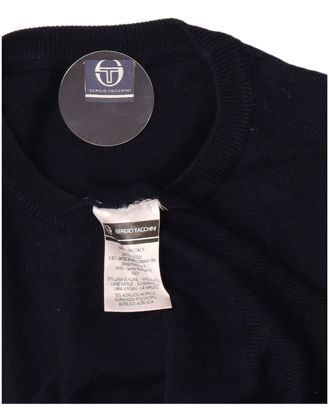 Sergio Tacchini Herre Crew Neck sweater Medium Navy Blue Virgin Wool