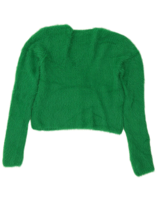 Zara Womens Crop Cardigan Sweater UK 12 Medium Green Nylon