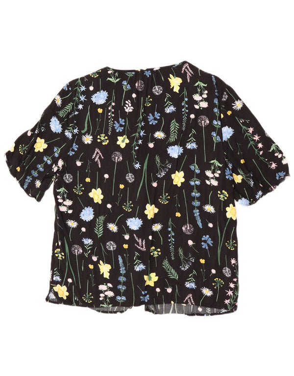 Joules kortærmet skjortebluse til kvinder UK 12 Medium Black Floral Viscose