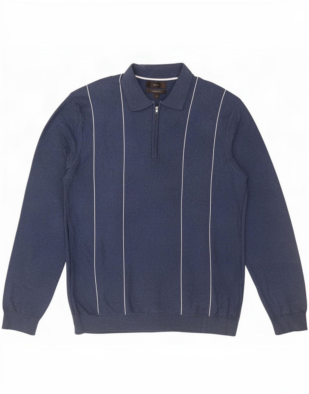 Marks & Spencer Herre Polo Neck Jumper Sweater Stor Blå Stribet