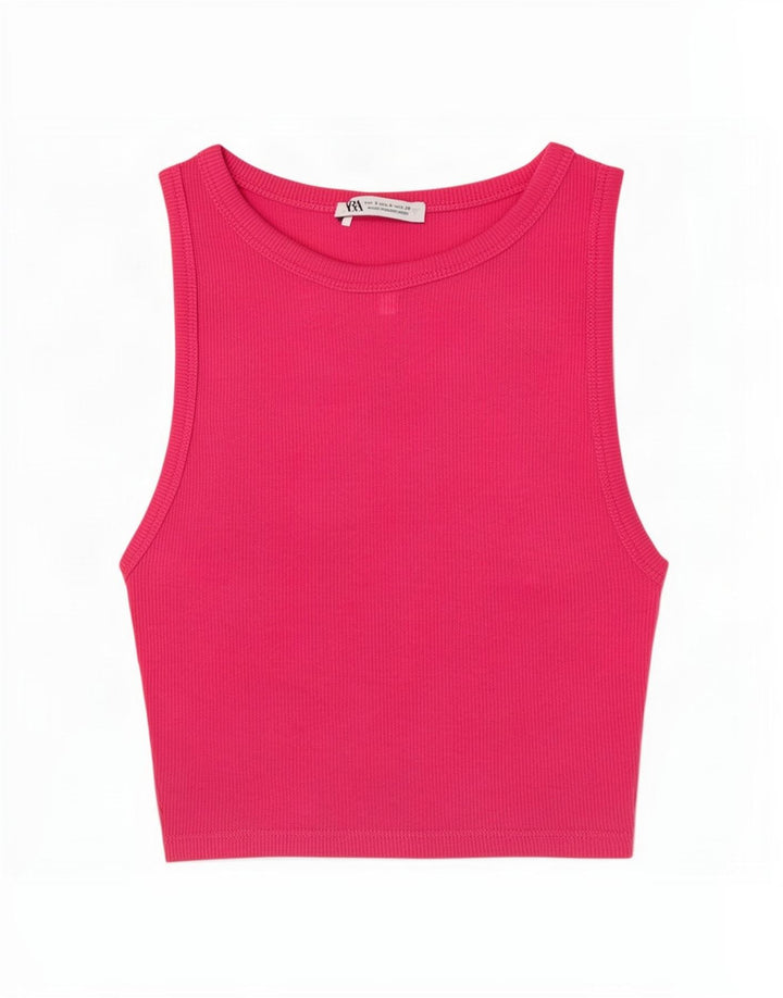 Zara Womens Crop Vest Top UK 8 Small Pink Bomuld