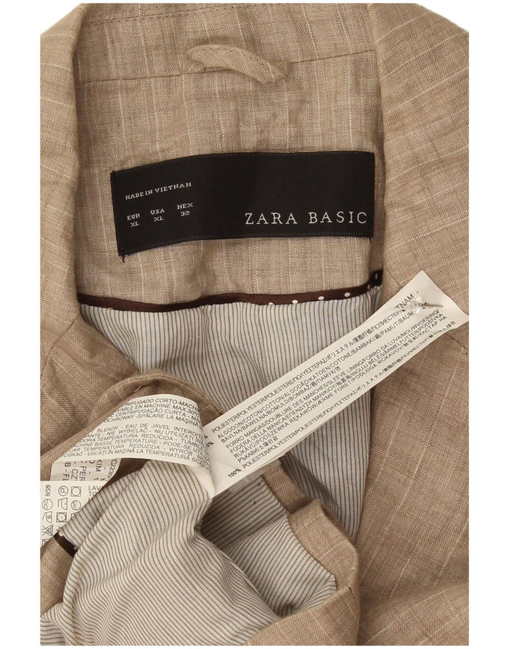 Zara Dame 1 Knap Blazer Jacket UK 18 XL Beige Nålestribet Polyester