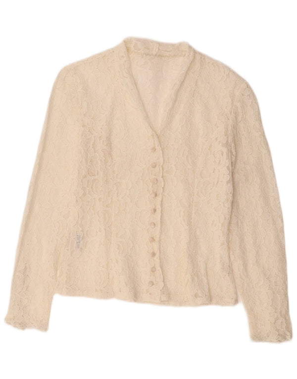 Vintage dameskjorte bluse UK 12 Medium White Floral