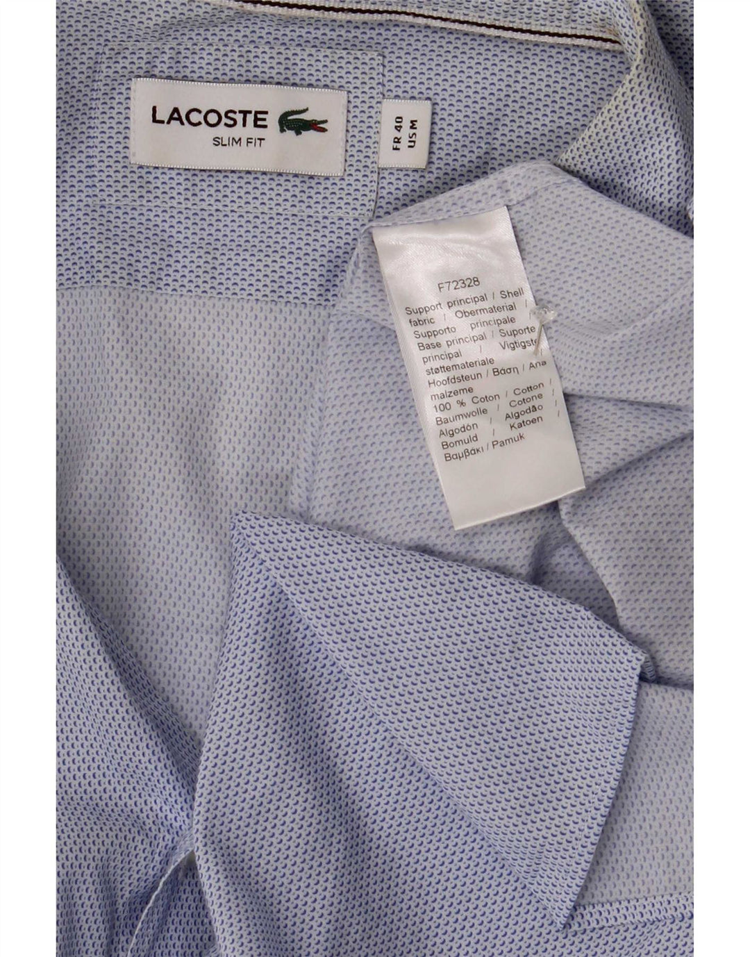 Lacoste Herre Slim Fit Skjorte Størrelse 40 Medium Blue Plettet Bomuld