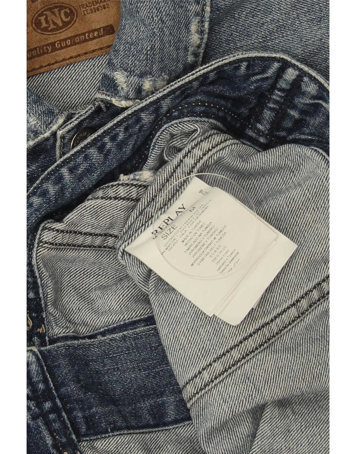Replay Dame Distressed Denim Jacket UK 14 Medium Blue Cotton