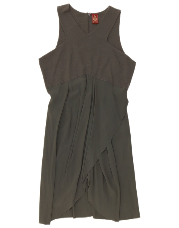 Dondup Dame Ærmeløs A-Line Kjole UK 8 Small Khaki Cotton