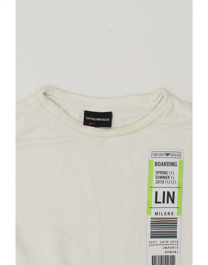 EMPORIO ARMANI Mens Sweatshirt Jumper Medium White Cotton Vintage Emporio Armani and Second-Hand Emporio Armani from Messina Hembry 