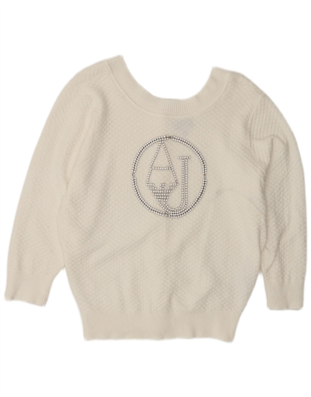 ARMANI JEANS Womens Graphic Boat Neck Jumper Sweater IT 42 Medium White