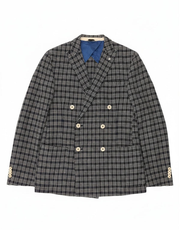 Manuel Ritz Herre Double Breasted Blazer Jacket IT 48 Medium Navy Blue Check