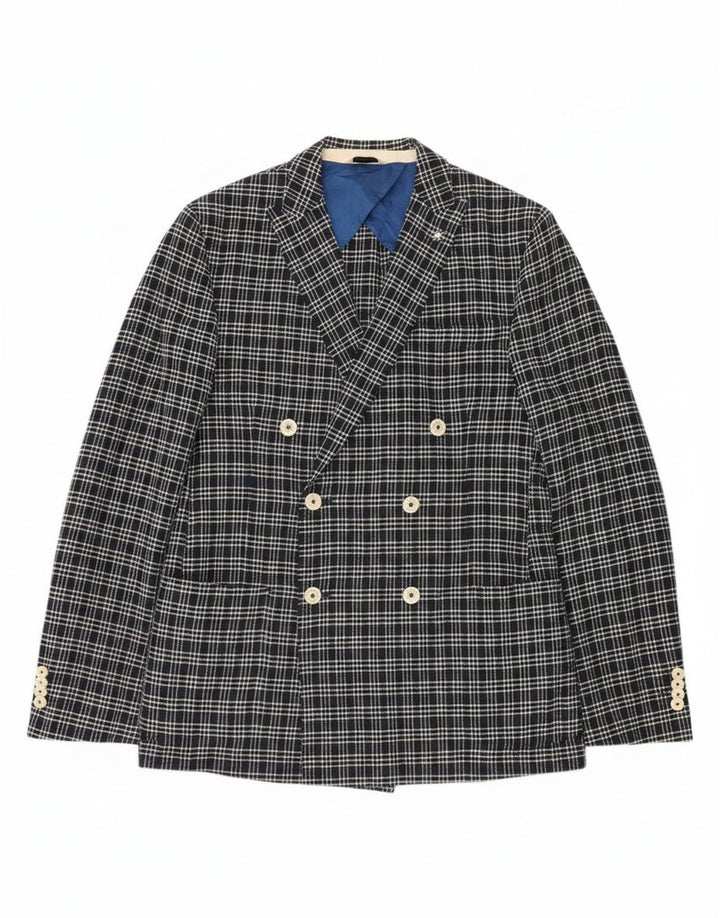 Manuel Ritz Herre Double Breasted Blazer Jacket IT 48 Medium Navy Blue Check