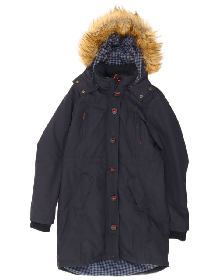 Fat Face Dame Hætte Polstret Frakke UK 10 Small Navy Blue Nylon