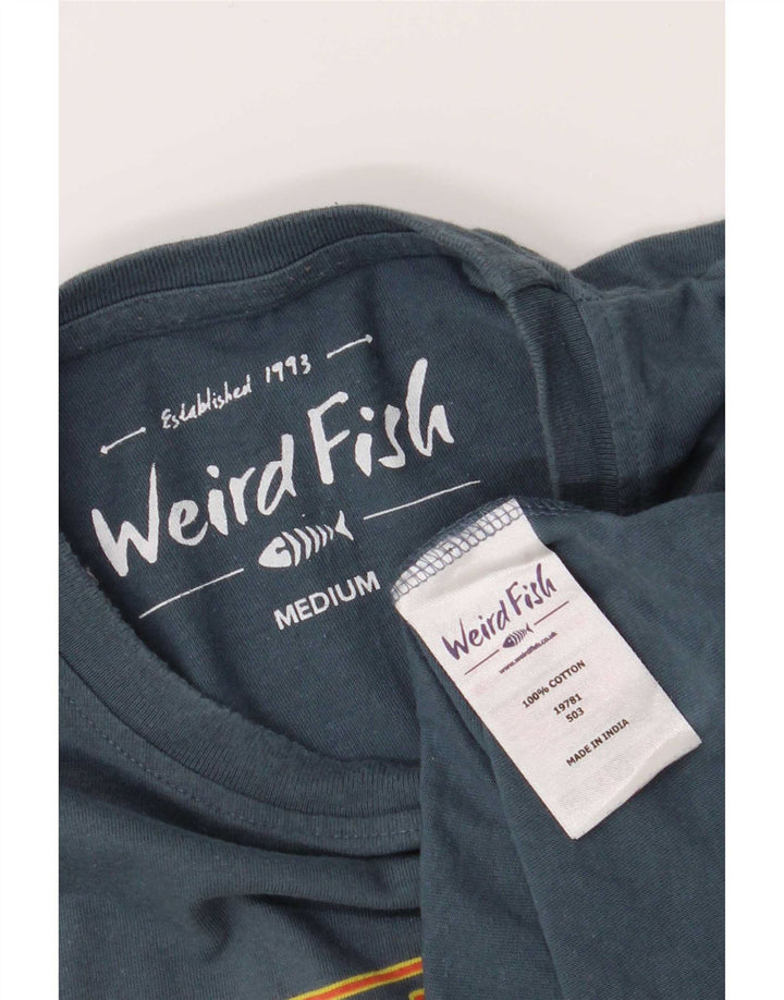 Weird Fish Herre grafisk T-shirt Top Medium Blue Bomuld