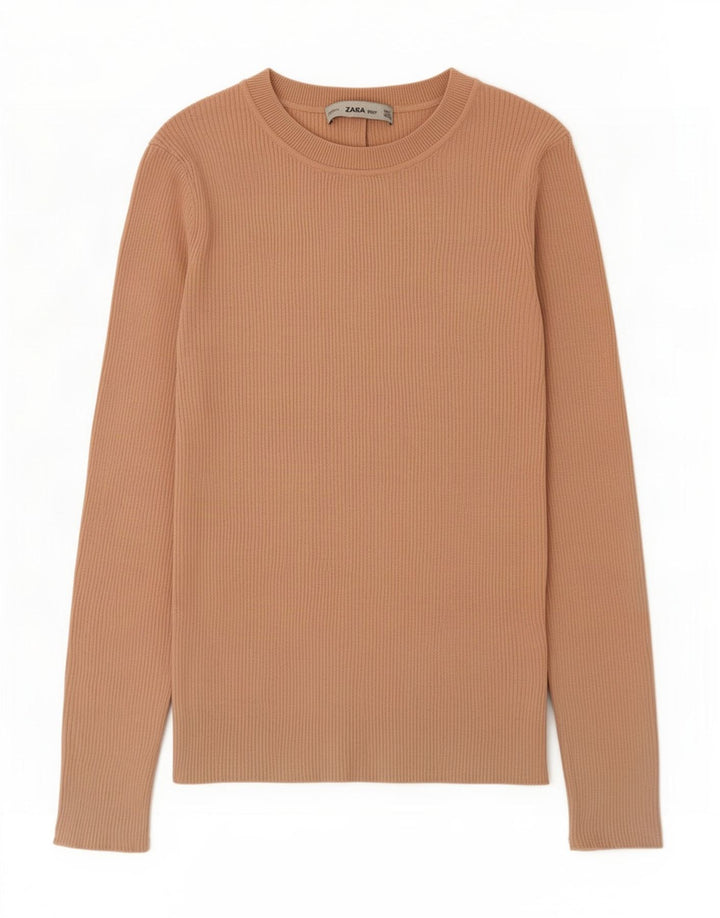 Zara Dame Top Langærmet UK 8 Small Beige