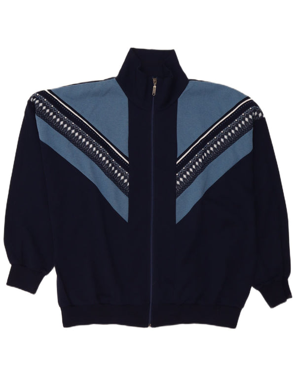 Vintage herre cardigan sweater UK 54 5XL Navy Blue Colourblock Polyacrylic