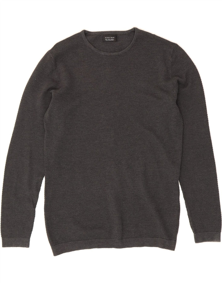 ZARA Mens Crew Neck Jumper Sweater Large Grey Vintage Zara and Second-Hand Zara from Messina Hembry 