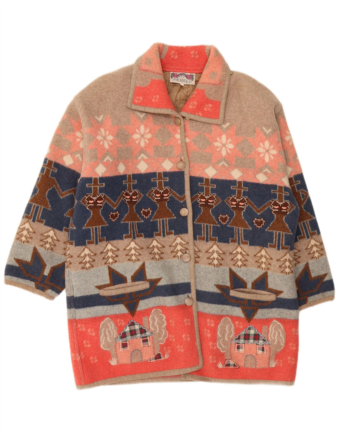 Amourelle Dame Overfrakke UK 14 Medium Flerfarvet Fair Isle Novelty