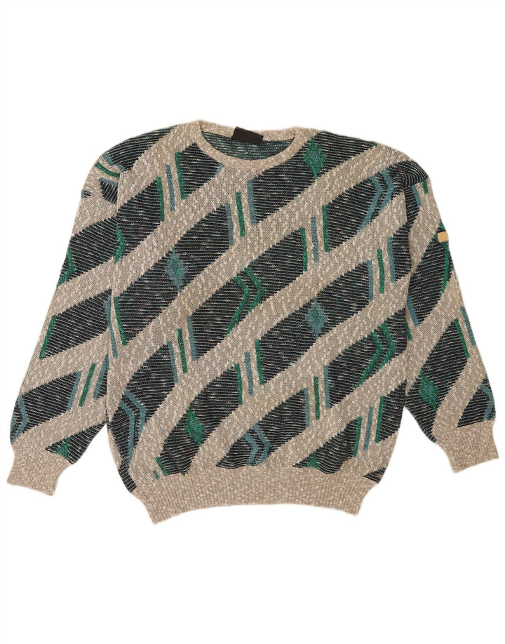 Vintage Herre Boat Neck Jumper Sweater XL Flerfarvet Stribet