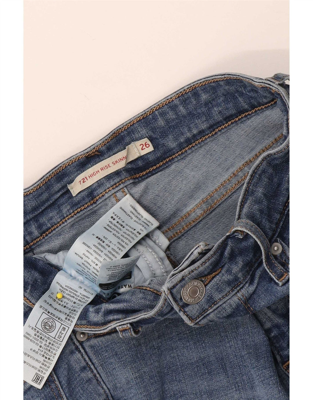 Levi's Womens 721 High Rise denimshorts W26 Små blå bomuld