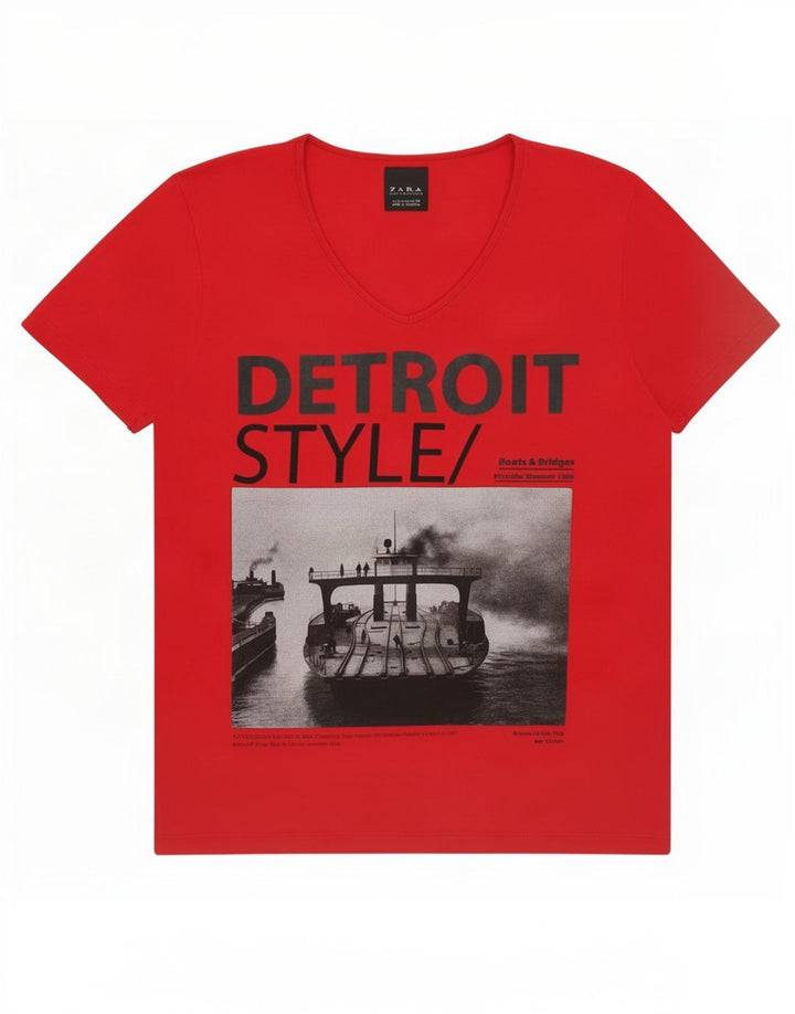 Zara Herre Grafisk T-Shirt Top Medium Rød