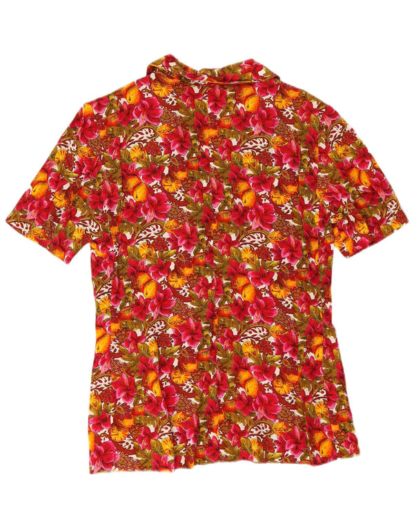 Vintage kvinders kortærmet skjortebluse UK 12 Medium Multicolored Floral