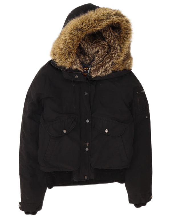 Woolrich Polstret hættejakke til kvinder UK 14 Medium Sort Polyester