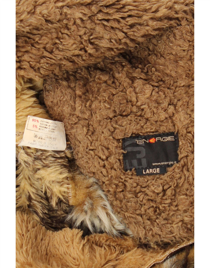 ENERGIE Sherpa-jakke til mænd UK 40 Stor brun patchwork-bomuld
