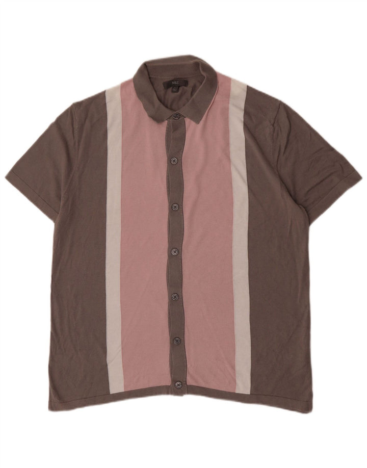 Marks & Spencer Kortærmet Herreskjorte Stor Pink Colourblock Bomuld