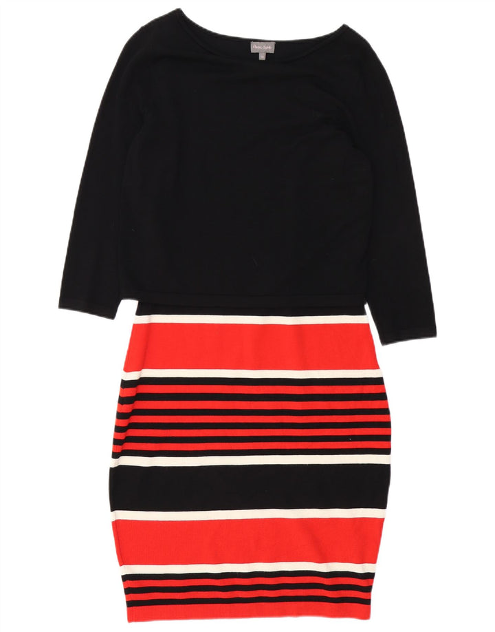 FASE otte Dame 3/4-ærmet Jumper Dress UK 10 Lille sort stribet